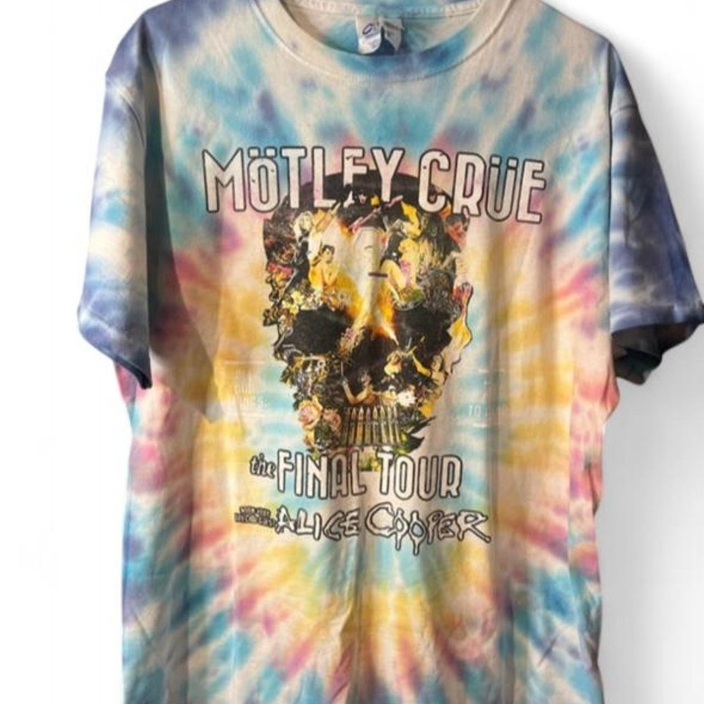 Mötley Crüe The Final Tour 2014 T-Shirt Alice Cooper Spiral Tie Dye Concert Tee